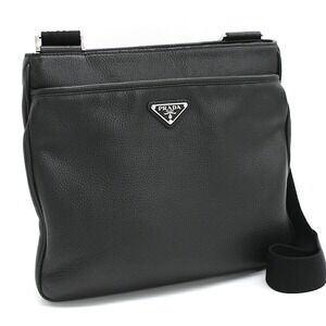 Prada VITELLO CITY Crossbody Bag Black Leather Triangle Logo Plate